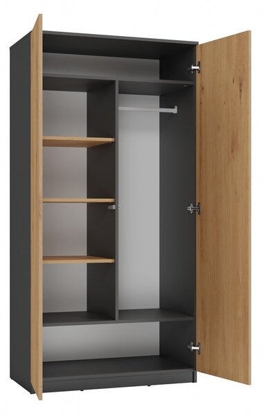TP Living Šatníková skriňa MALWA 180 cm antracit/dub artisan