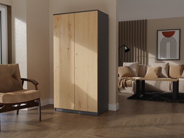 TP Living Šatníková skriňa MALWA 180 cm antracit/dub artisan