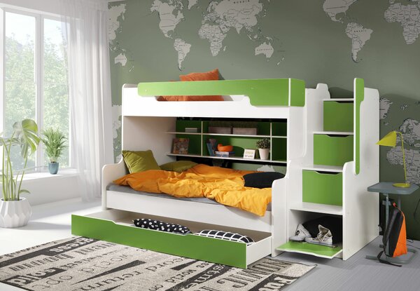 Detská poschodová posteľ HARRY Farba: biela/zelená
