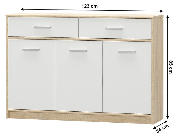 NovýNábytok.sk Komoda Thornham 3D2S (biela). Vlastná spoľahlivá doprava až k Vám domov. 1006310