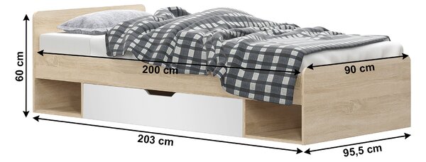 NovýNábytok.sk Jednolôžková posteľ 90 cm Thornham 1S/90 (dub sonoma + biela) (s úl. priestorom). Vlastná spoľahlivá doprava až k Vám domov. 1006308