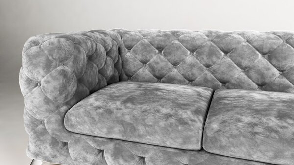ROHOVÁ SEDAČKA CHESTERFIELD LARISSA PRAVÁ - ĽAVÁ SIVÁ SEMIŠOVÁ LÁTKA 323 X 264 cm