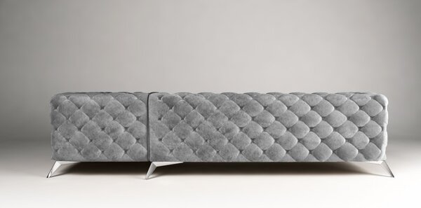 ROHOVÁ SEDAČKA CHESTERFIELD LARISSA PRAVÁ - ĽAVÁ SIVÁ SEMIŠOVÁ LÁTKA 323 X 264 cm