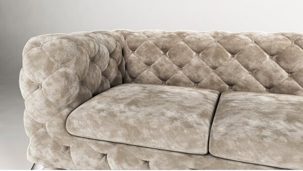 ROHOVÁ SEDAČKA CHESTERFIELD LARISSA PRAVÁ - ĽAVÁ BÉŽOVÁ ZAMATOVÁ LÁTKA 323 X 204 cm