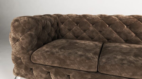 ROHOVÁ SEDAČKA CHESTERFIELD LARISSA PRAVÁ - ĽAVÁ HNEDÁ SEMIŠOVÁ LÁTKA 323 X 204 cm