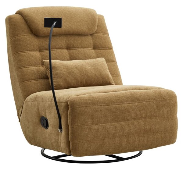 Luxusné otočné relaxačné kreslo, horčicová látka, hojdacia funkcia (k411842)