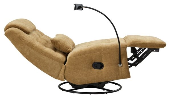Luxusné otočné relaxačné kreslo, horčicová látka, hojdacia funkcia (k411842)