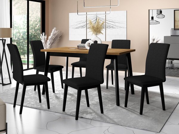 Mirjan24 Jedálenský stôl so 6 stoličkami AL23, Morenie: dub artisan L, Poťahové látky: Kronos 7, Farby nožičiek: biela 5903211243806