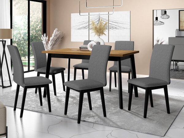Mirjan24 Jedálenský stôl so 6 stoličkami AL23, Morenie: dub artisan L, Poťahové látky: Kronos 7, Farby nožičiek: biela 5903211243806