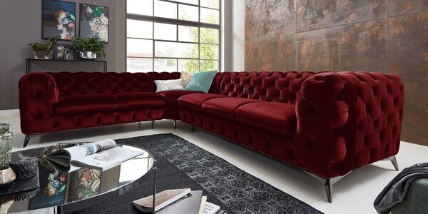 ROHOVÁ SEDAČKA CHESTERFIELD LARISSA PRAVÁ - ĽAVÁ GLOSS VELVET 1206 ZAMATOVÁ LÁTKA 323 X 264 cm