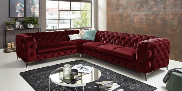 ROHOVÁ SEDAČKA CHESTERFIELD LARISSA PRAVÁ - ĽAVÁ GLOSS VELVET 1206 ZAMATOVÁ LÁTKA 323 X 264 cm