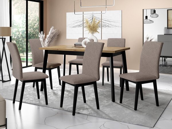 Mirjan24 Jedálenský stôl so 6 stoličkami AL23, Morenie: dub artisan L, Poťahové látky: 25x - Paros 2, Farby nožičiek: čierna 5903211244162