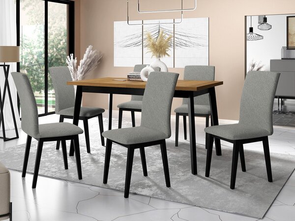 Mirjan24 Jedálenský stôl so 6 stoličkami AL23, Morenie: dub artisan L, Poťahové látky: 25x - Paros 2, Farby nožičiek: čierna 5903211244162