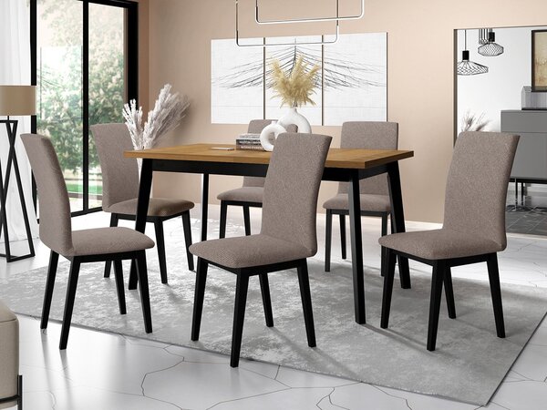 Mirjan24 Jedálenský stôl so 6 stoličkami AL23, Morenie: dub artisan L, Poťahové látky: 25x - Paros 2, Farby nožičiek: čierna 5903211244162