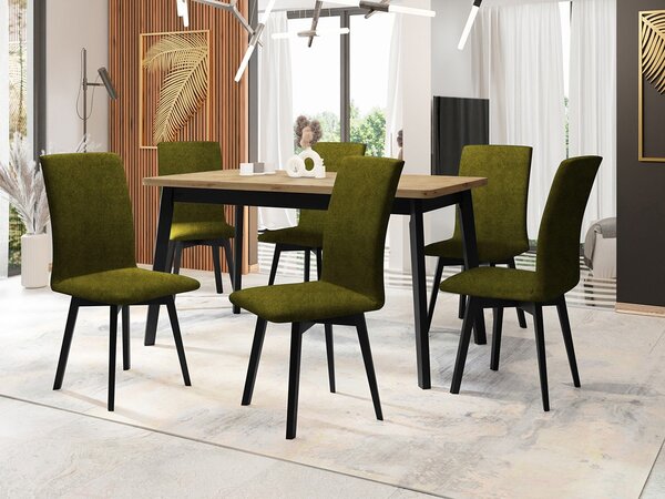 Mirjan24 Jedálenský stôl so 6 stoličkami AL24, Morenie: dub artisan L, Poťahové látky: Zetta 297, Farby nožičiek: čierna 5903211270383