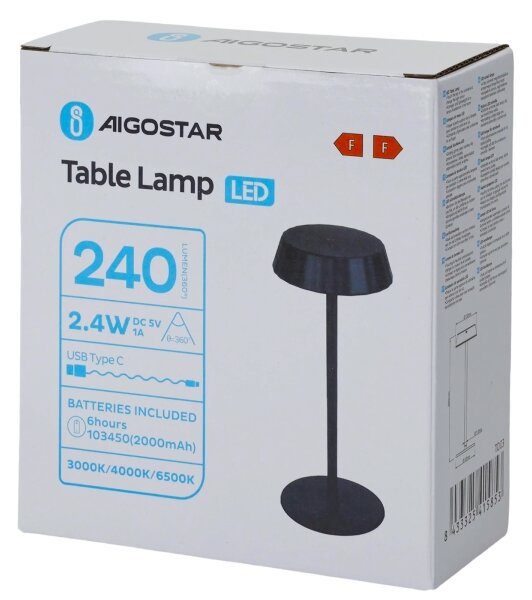 Aigostar - LED Stmievaná stolná lampa AMBIENT LED/2,4W/5V 3000-6500K čierna