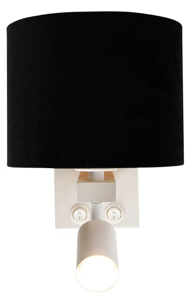 Nástenná lampa biela so svetlom na čítanie a tienidlom 18 cm čierne - Brescia