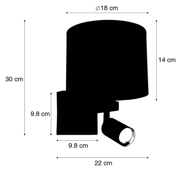 Nástenná lampa biela so svetlom na čítanie a tienidlom 18 cm čierne - Brescia
