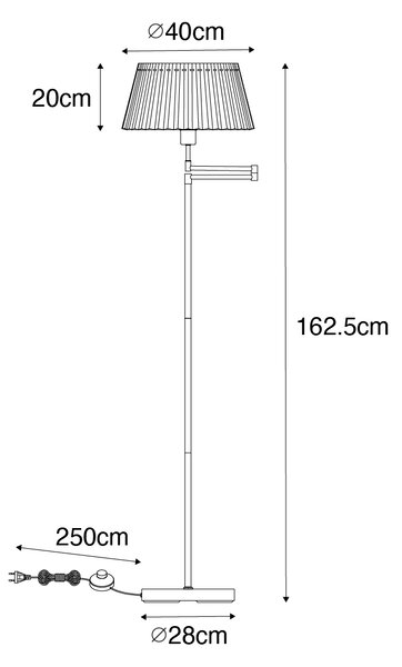 Stojaca lampa bronzová s bielym skladaným tienidlom a nastaviteľným ramenom - Ladas Deluxe