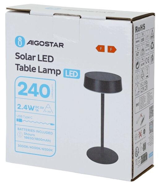 Aigostar - LED solárna lampa LED/2,4W/5V IP44