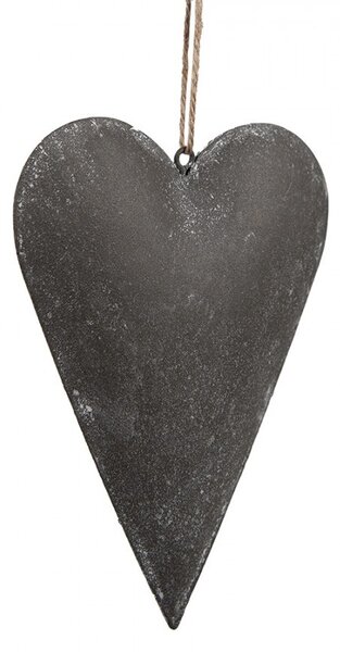 Šedé plechové ozdobné závesné srdce s kvetmi - 15*2*10 cm - Clayre & Eef
