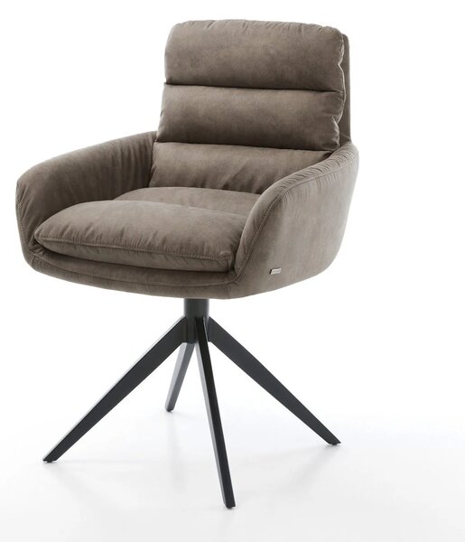 DELIFE Otočná jedálenská stolička Abelia-Flex s opierkami mikrovlákno taupe vintage krížová podstava široká čierna 360° otočná hojdacia funkcia