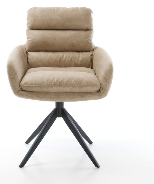 DELIFE Jedálenská stolička Abelia-Flex s opierkami mikrovlákno béžová vintage krížová podstava široká čierna 360° otočná hojdacia funkcia