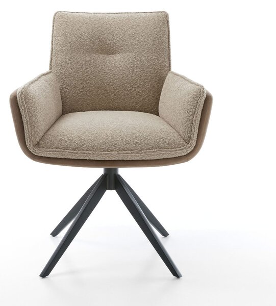 DELIFE Otočná jedálenská stolička Nela-Flex zmiešané materiály tmavobéžová krížová podstava široká čierna otočná o 360° s hojdacou funkciou