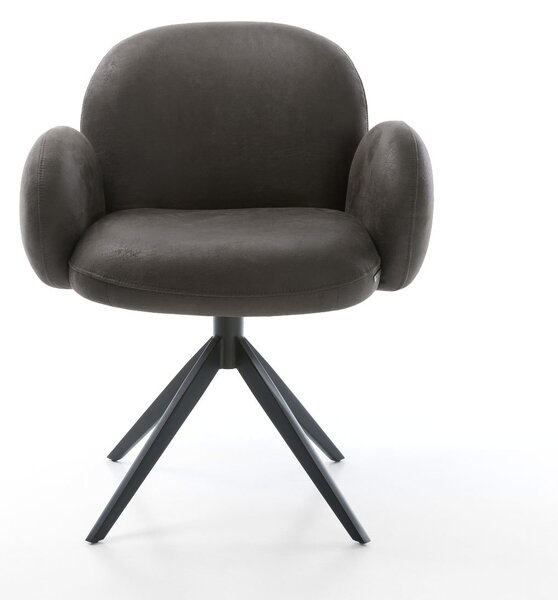 DELIFE Otočná jedálenská stolička Nube-Flex s opierkami mikrovlákno antracit vintage krížová podstava široká čierna 360° otočná hojdacia funkcia vrecková pružina