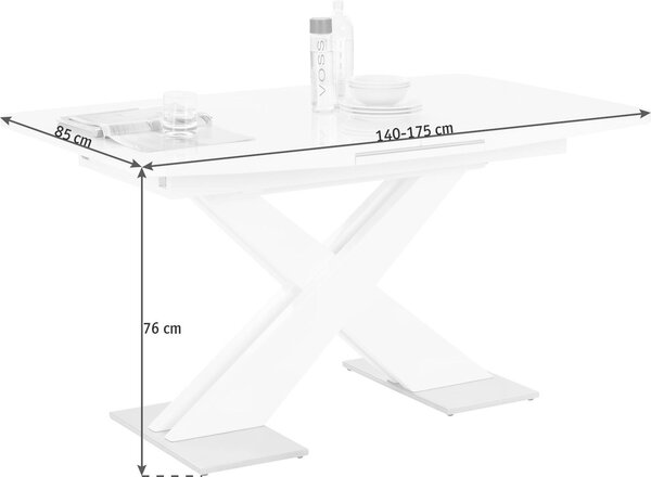JEDÁLENSKÝ STÔL, biela s vysokým leskom, 140-175/85/76 cm Hom`in - Stoly