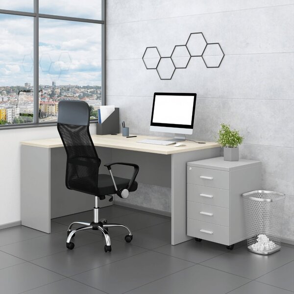 Zostava kancelárskeho nábytku SimpleOffice 2, 140 cm, ľavá, sivá / dub svetlý
