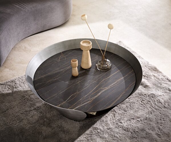 DELIFE Konferenčný stolík Skafi 100x40 cm keramika Laminam® Noir Desir hnedá metalická strieborná