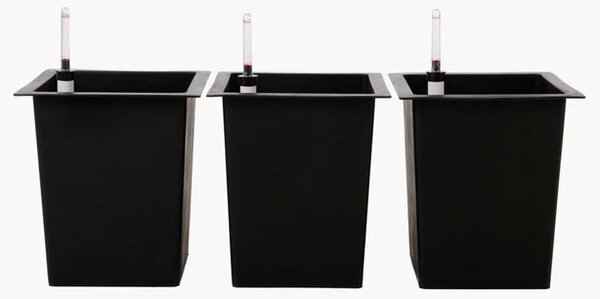3-set hranatých plastových vložiek so samozavlažovacím setom, 32*29*29 cm, čierny
