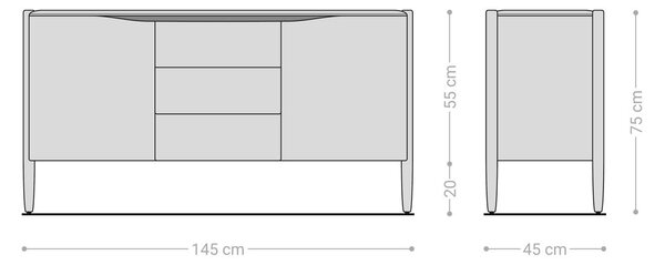 DELIFE Komoda Simcha 145 cm akácia prírodná 2 dvierka 3 zásuvky