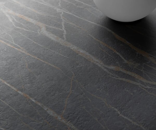 DELIFE Konferenčný stolík Daban 59x59 cm keramika Laminam®Noir Desir hnedá podstava kov titánová farba