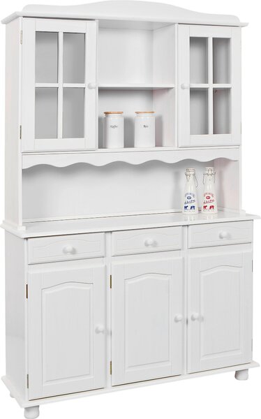 PRÍBORNÍK S VITRÍNOU, borovica, biela, 130/198/43 cm P & B - Sklenené vitríny, Online Only