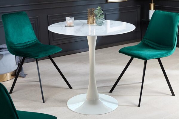 Nemecko - Dizajnový jedálenský stôl LYON 80 cm, mramorovým dekor, biely