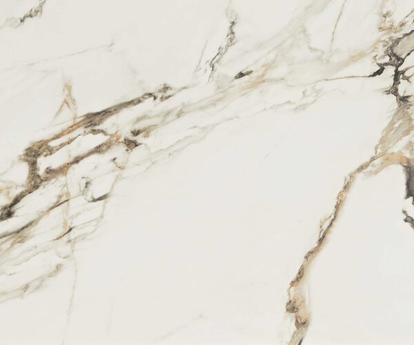 DELIFE Konferenčný stolík Ekrem 88x85 cm keramika Calacatta Luxe bielo-zlato-šedá Hairpin okrúhly kov titánový efektový povrch
