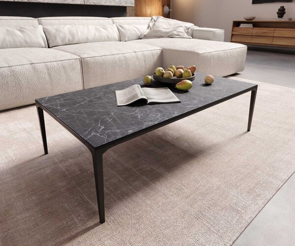 DELIFE Konferenčný stolík Levente 110x60 cm keramika Laminam® Nero Greco antracitová kovová podstava čierna