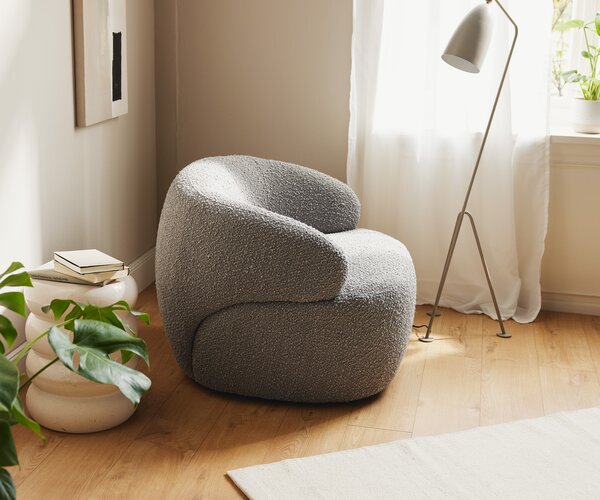 DELIFE Lounge kreslo Nova 88x88 cm bouclé strieborno sivá