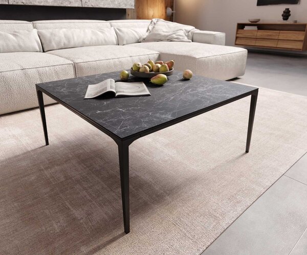 DELIFE Konferenčný stolík Levente 85x85 cm keramika Laminam® Nero Greco antracitová kovová podstava čierna