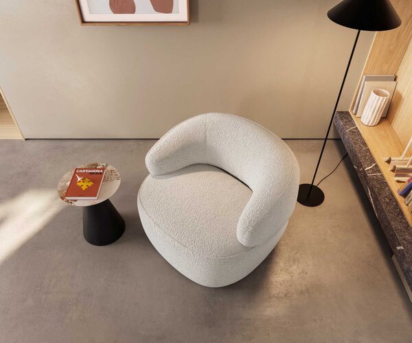 DELIFE Lounge kreslo Nova 88x88 cm bouclé bielo-krémová
