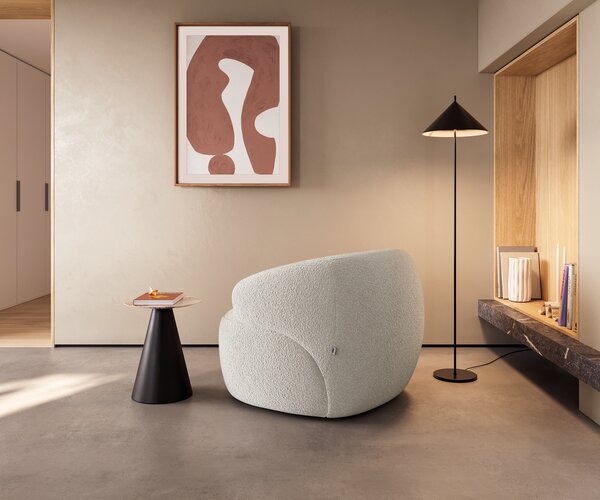 DELIFE Lounge kreslo Nova 88x88 cm bouclé bielo-krémová