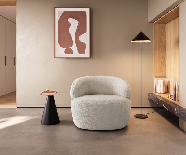 DELIFE Lounge kreslo Nova 88x88 cm bouclé bielo-krémová
