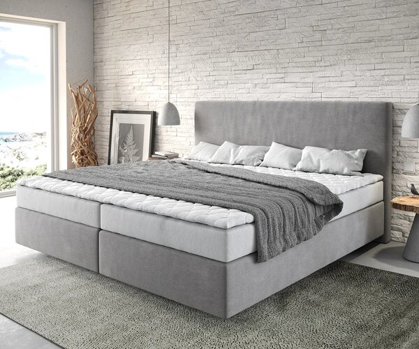 DELIFE Boxspring posteľ Dream-Well mikrovlákno sivá 200x200 cm bonellový matrac topper