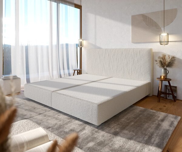 DELIFE Boxspring posteľ Dream-Well bouclé krémovo biela 200×200 cm