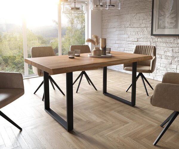 DELIFE Jedálenský stôl Edge 160x90 XL akácia prírodná podstava čierna Live-Edge