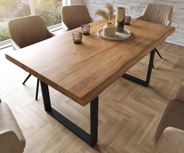 DELIFE Jedálenský stôl Edge 160x90 XL akácia prírodná podstava čierna Live-Edge