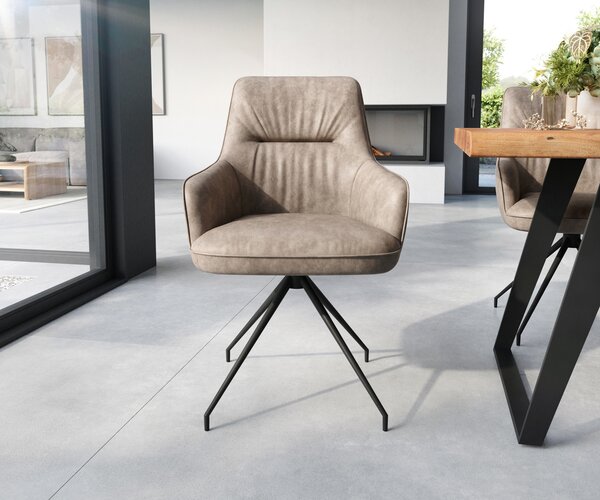 DELIFE Jedálenská stolička Zelia-Flex s opierkami mikrovlákno taupe vintage krížová podstava zúžená čierna vrecková pružina