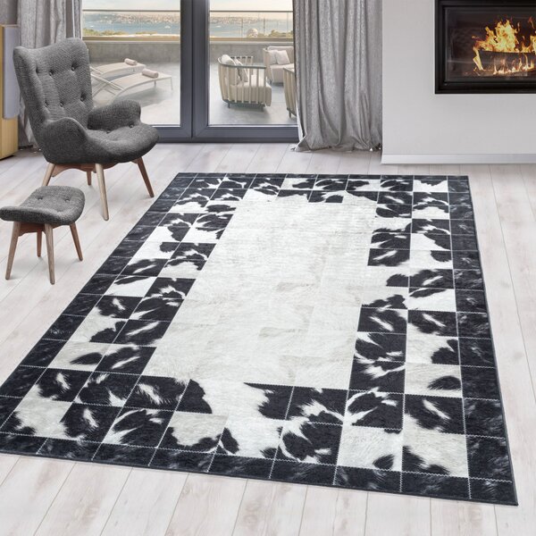 Ayyildiz , Kusový koberec Fiesta 4307 black, 80x150, čiernobiela, chodba / predsieň